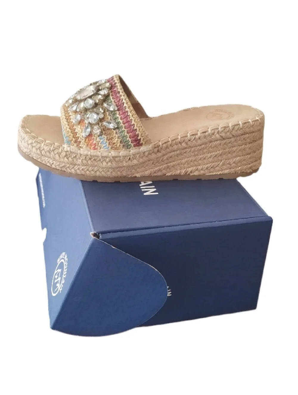 White‎ Mountain Multicolor Stitch Espadrille Wedge Sandals 7.5 NWT Resortwear